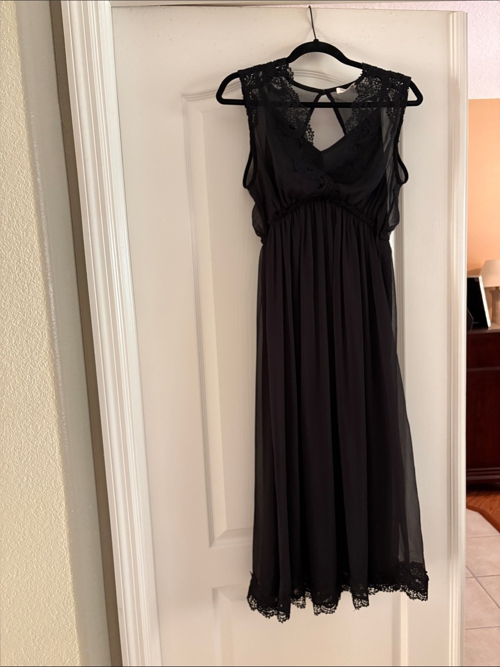 Pretty Black Lace-Trim Dress — lightweight for day or evening